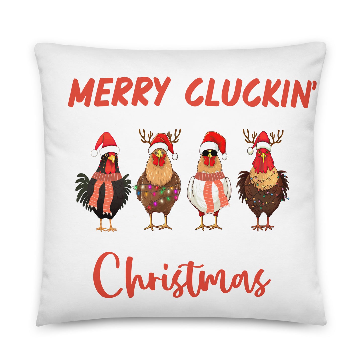 Merry Cluckin' Christmas Throw Pillow - Festive Holiday Home Decor in Various Sizes Featuring Charming Chicken Design