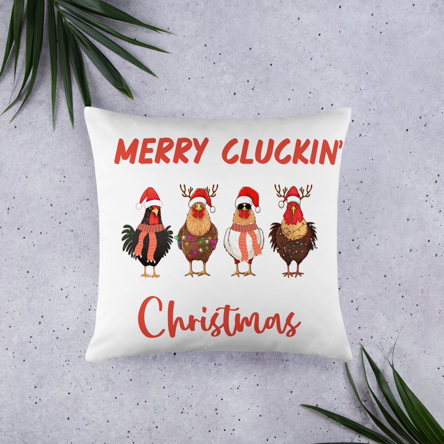 Merry Cluckin' Christmas Throw Pillow - Festive Holiday Home Decor in Various Sizes Featuring Charming Chicken Design