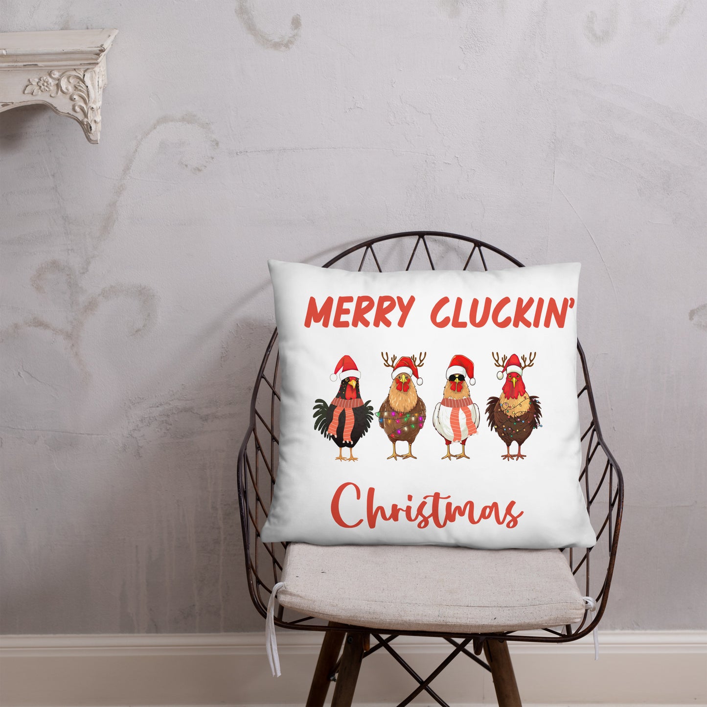 Merry Cluckin' Christmas Throw Pillow - Festive Holiday Home Decor in Various Sizes Featuring Charming Chicken Design