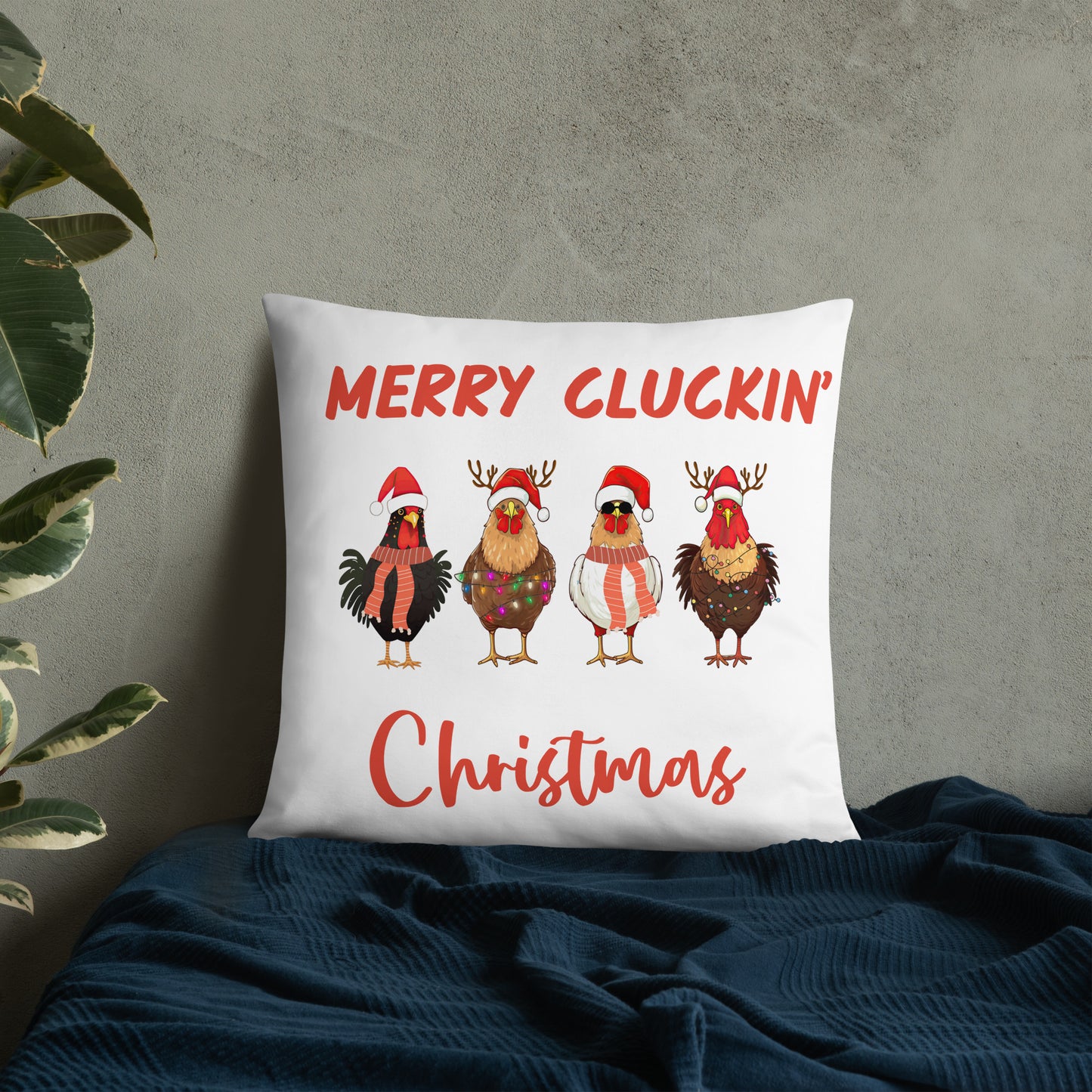 Merry Cluckin' Christmas Throw Pillow - Festive Holiday Home Decor in Various Sizes Featuring Charming Chicken Design