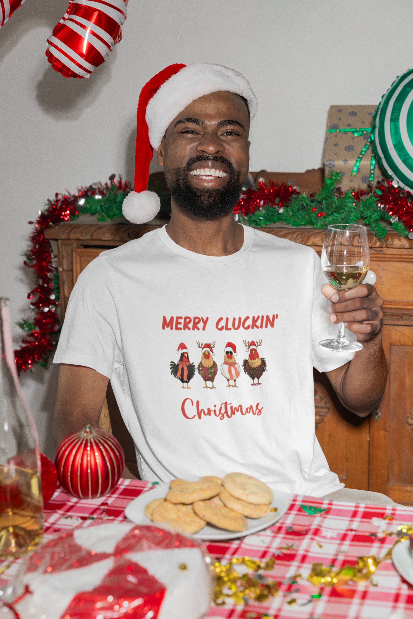 Merry Cluckin' Christmas Funny Chicken T-Shirt - Bella + Canvas-Unisex