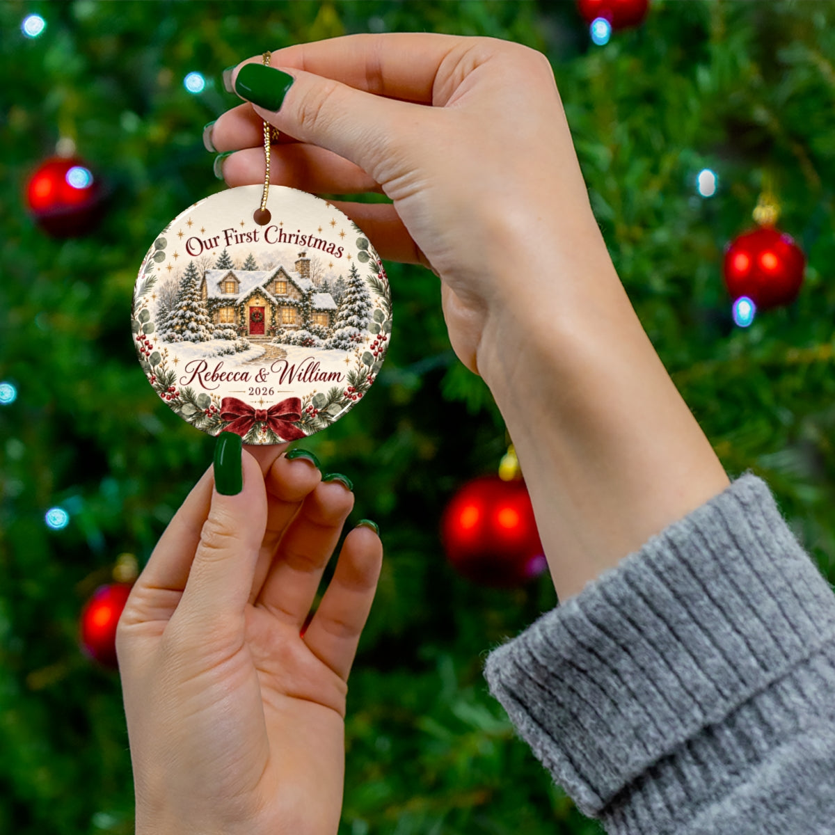 Our First Christmas Ornament 2026, Personalized Couple Ornament, Winter House Keepsake, Custom Newlywed Christmas Tree Decoration Gift
