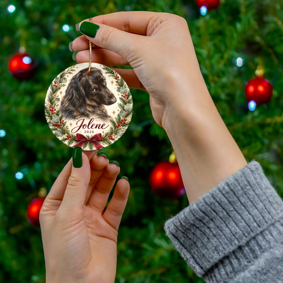 Personalized Dog Christmas Ornament, 2026 Pet Keepsake, Custom Canine Holiday Tree Decoration, Round Ceramic Gift Decor