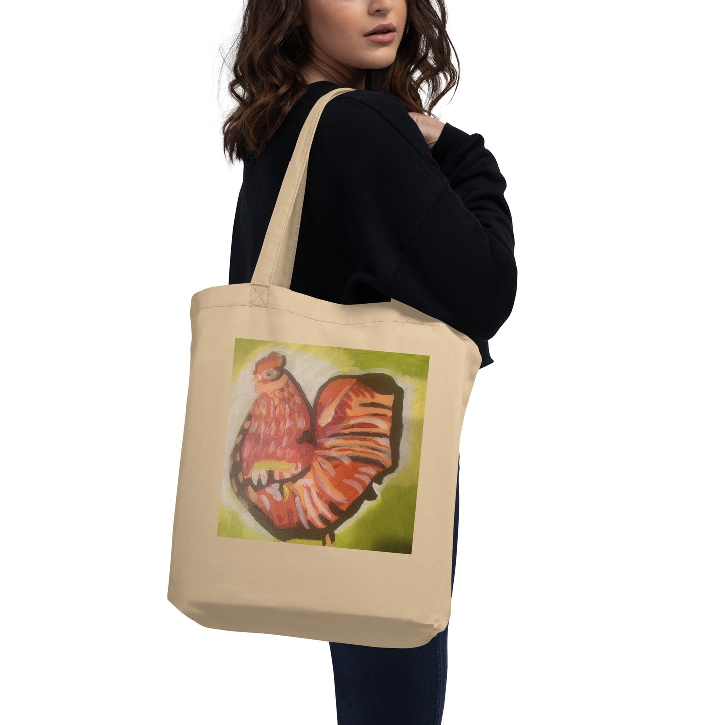 Eco-Friendly Cotton Tote Bag with Adorable Chicken Design Original Artwork