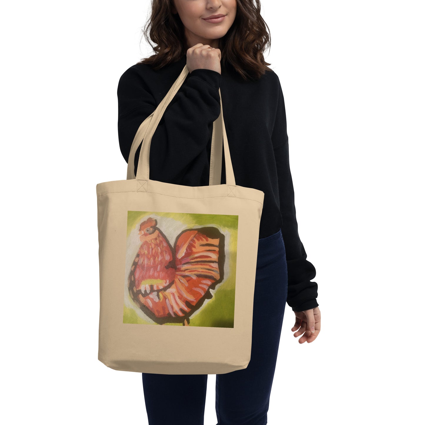 Eco-Friendly Cotton Tote Bag with Adorable Chicken Design Original Artwork