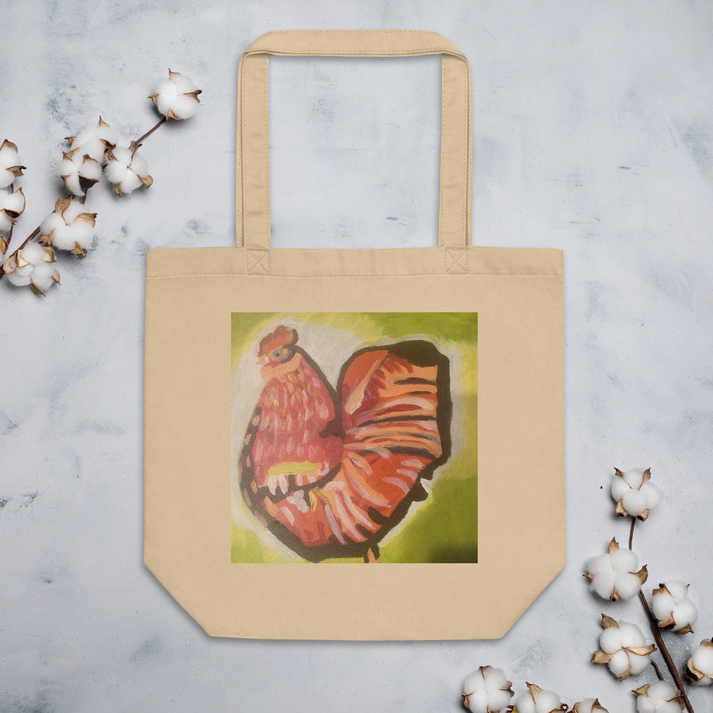 Eco-Friendly Cotton Tote Bag with Adorable Chicken Design Original Artwork