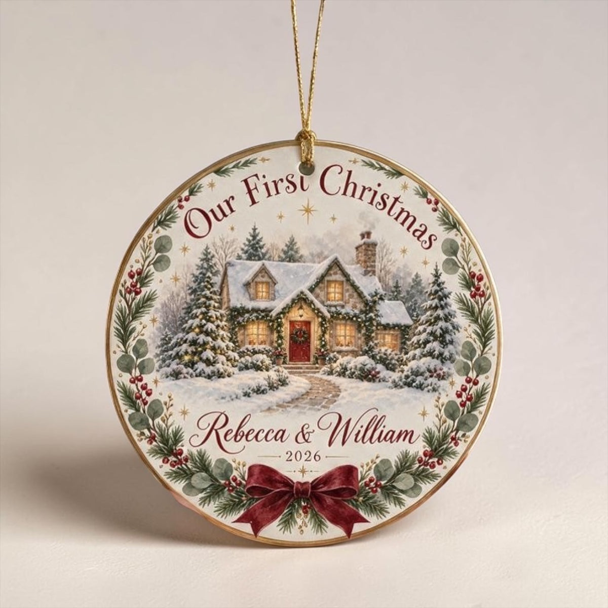 Our First Christmas Ornament 2026, Personalized Couple Ornament, Winter House Keepsake, Custom Newlywed Christmas Tree Decoration Gift