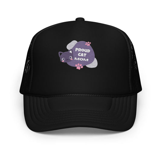 Adjustable Proud Cat Mom Trucker Hat - High-Profile Cap with Vibrant Multicolor Design