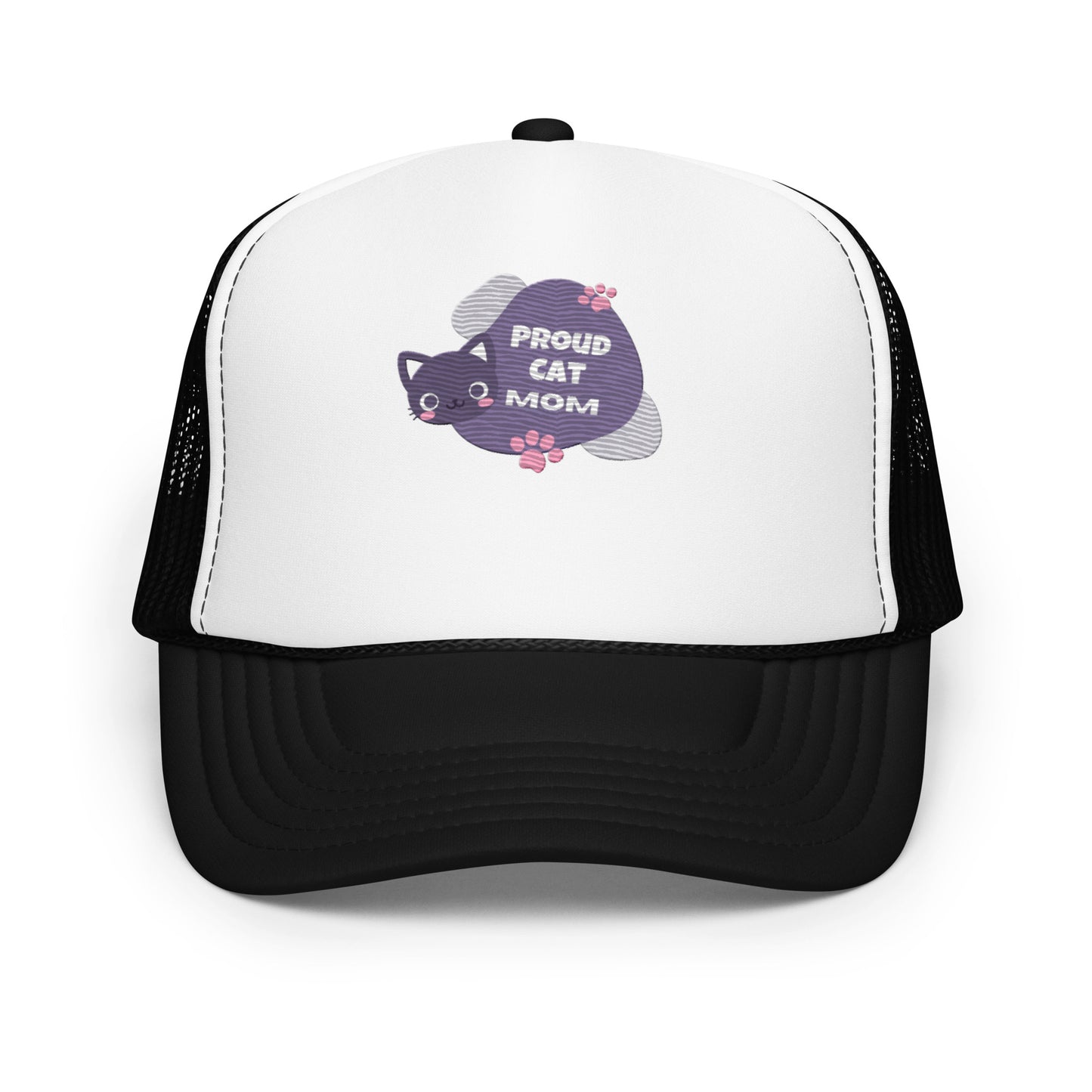 Adjustable Proud Cat Mom Trucker Hat - High-Profile Cap with Vibrant Multicolor Design