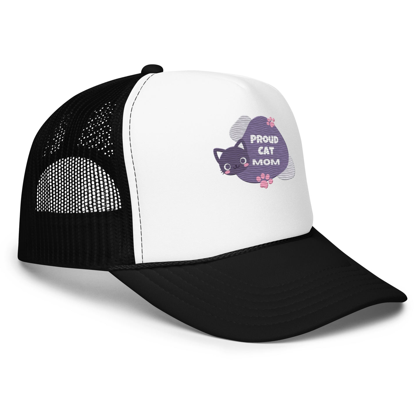 Adjustable Proud Cat Mom Trucker Hat - High-Profile Cap with Vibrant Multicolor Design