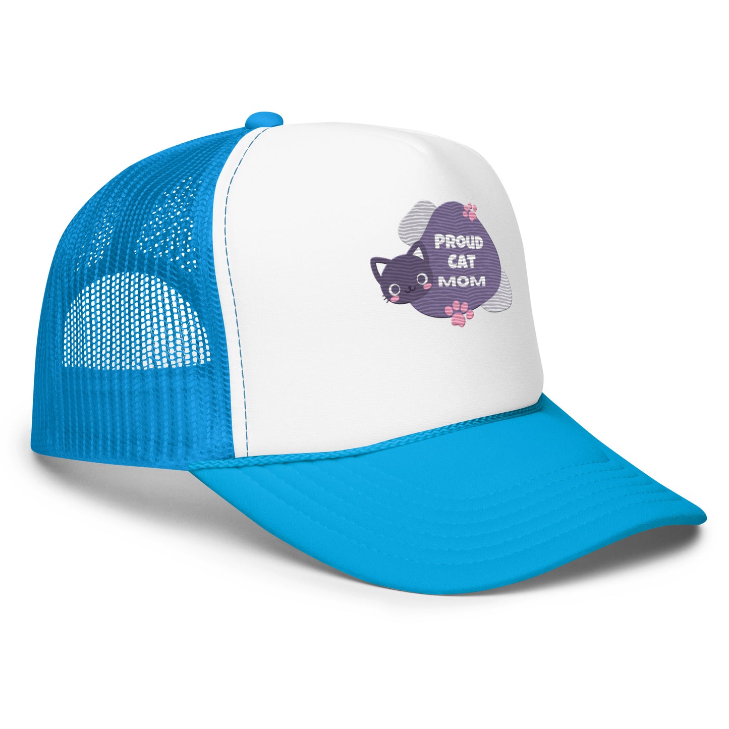 Adjustable Proud Cat Mom Trucker Hat - High-Profile Cap with Vibrant Multicolor Design