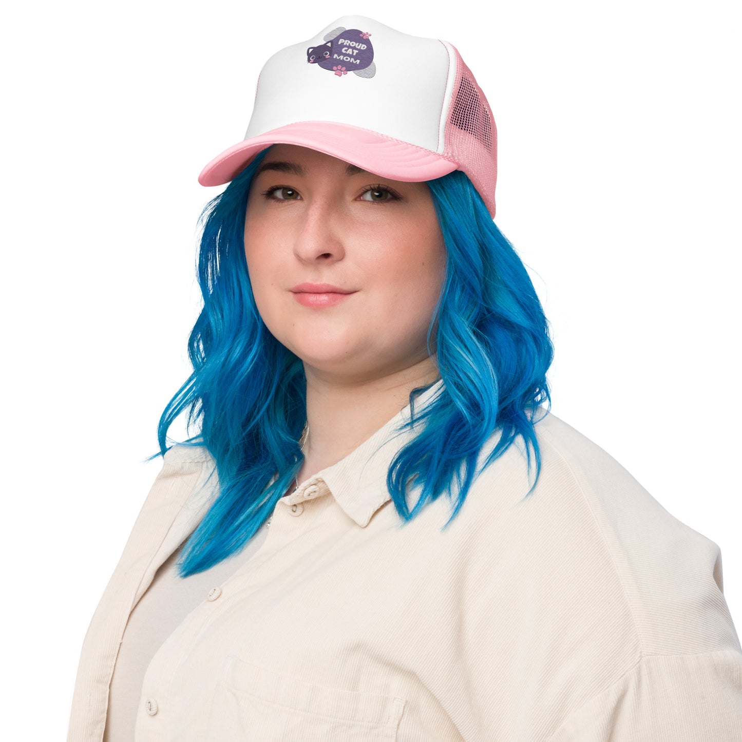 Adjustable Proud Cat Mom Trucker Hat - High-Profile Cap with Vibrant Multicolor Design