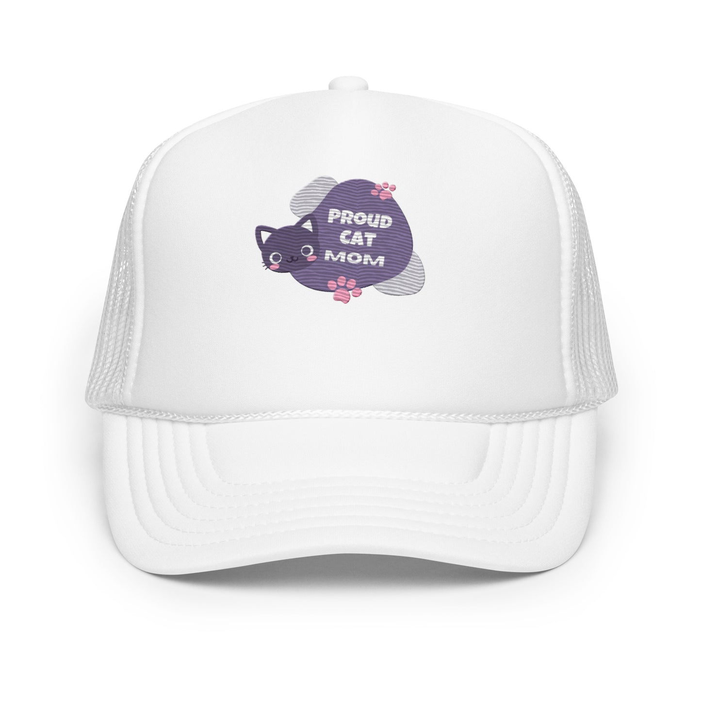 Adjustable Proud Cat Mom Trucker Hat - High-Profile Cap with Vibrant Multicolor Design