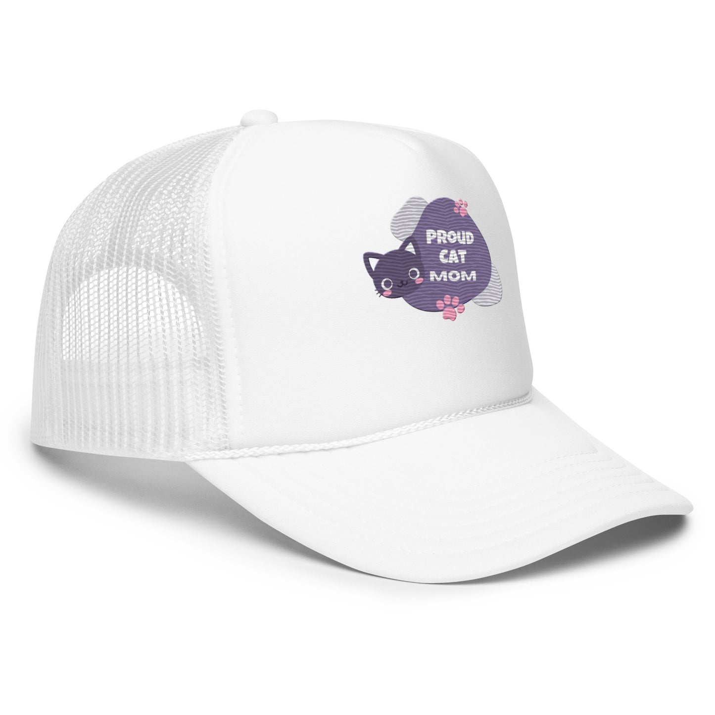 Adjustable Proud Cat Mom Trucker Hat - High-Profile Cap with Vibrant Multicolor Design