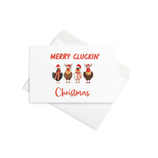 Merry Cluckin' Christmas Chicken Holiday Greeting Card – Blank Inside