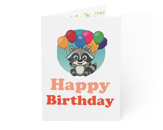 Happy Birthday Card Raccoon with Balloons