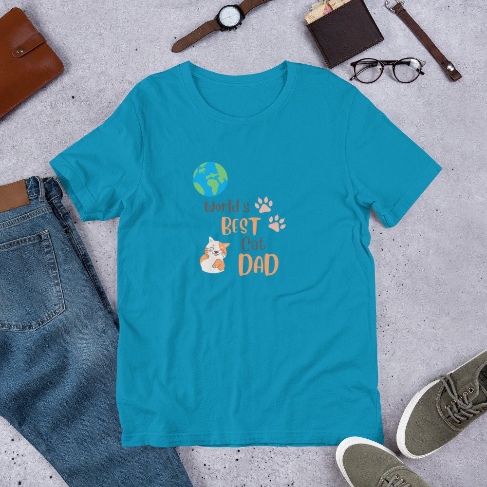 World's Best Cat Dad T-Shirt in Aqua