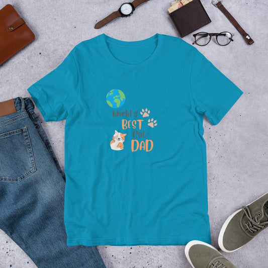 World's Best Cat Dad T-Shirt in Aqua