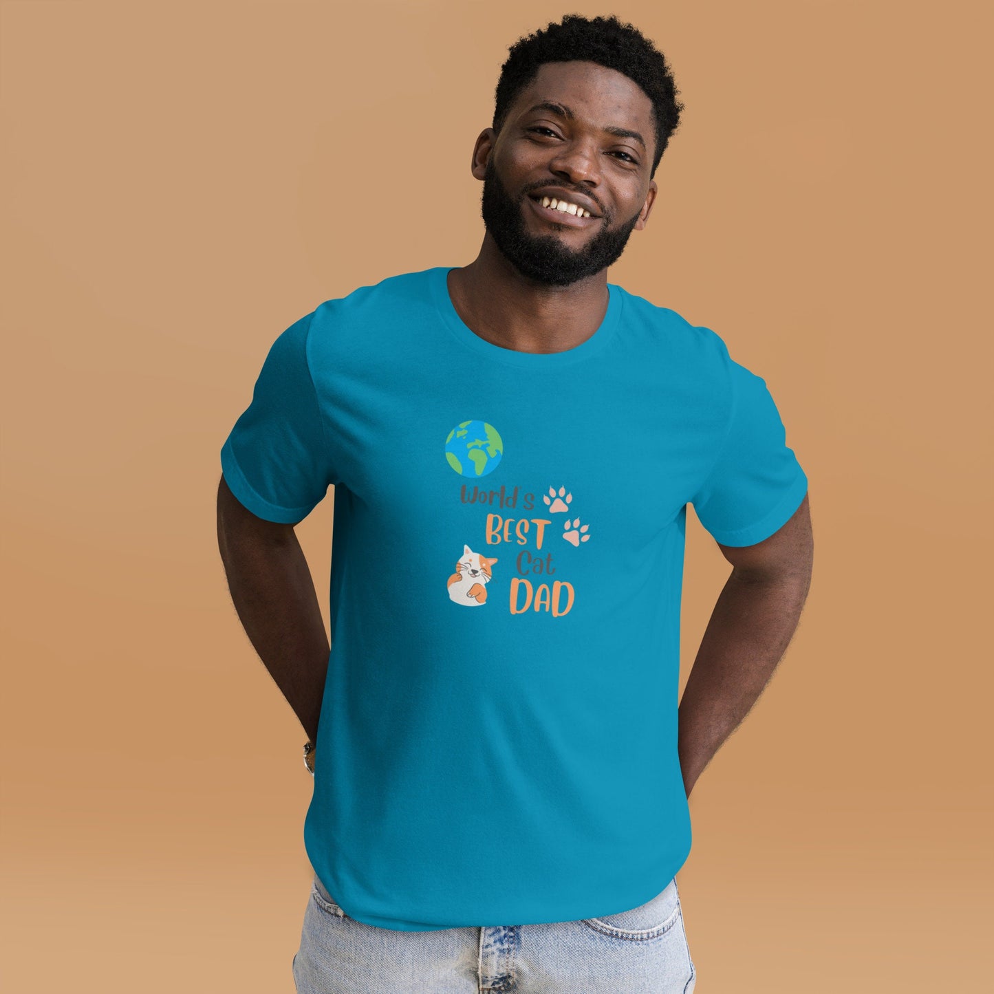 World's Best Cat Dad T-Shirt in Aqua