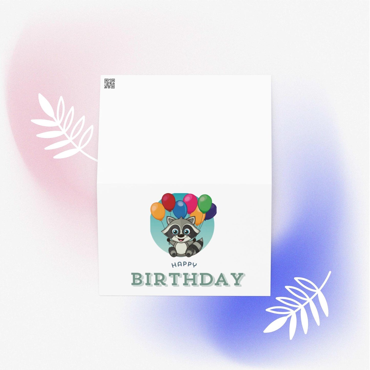 Raccoon With Balloons Birthday Card, Blank Inside