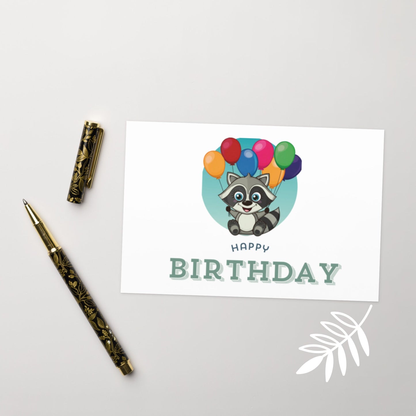 Raccoon With Balloons Birthday Card, Blank Inside
