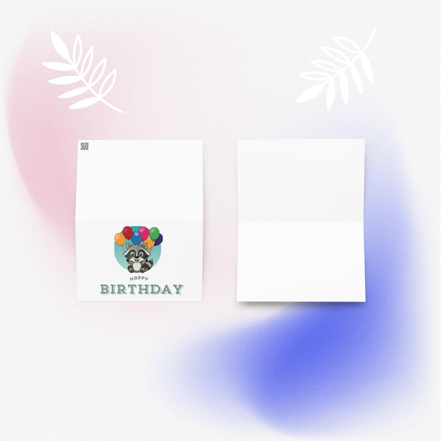 Raccoon With Balloons Birthday Card, Blank Inside