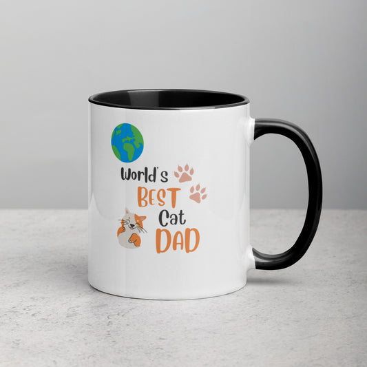 World's Best Cat Dad Mug with Color Inside and on Handle Various Colors, Cat Dad, Father's Day Gift