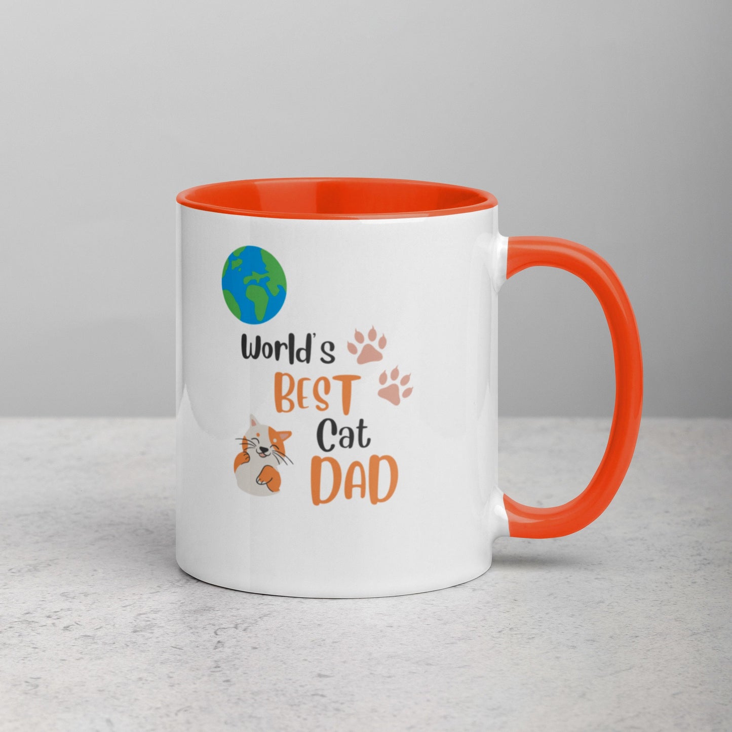 World's Best Cat Dad Mug with Color Inside and on Handle Various Colors, Cat Dad, Father's Day Gift