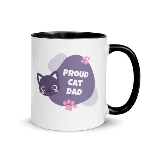 Proud Cat Dad Mug with Color Inside, various colors, cat Dad, gift