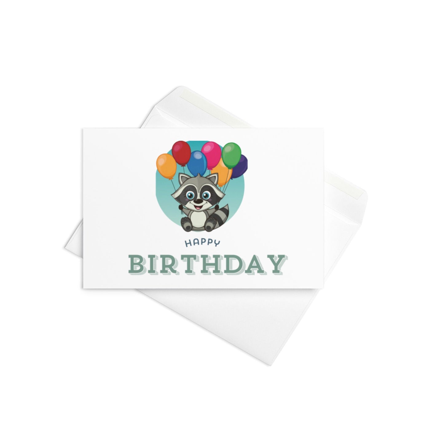 Raccoon With Balloons Birthday Card, Blank Inside