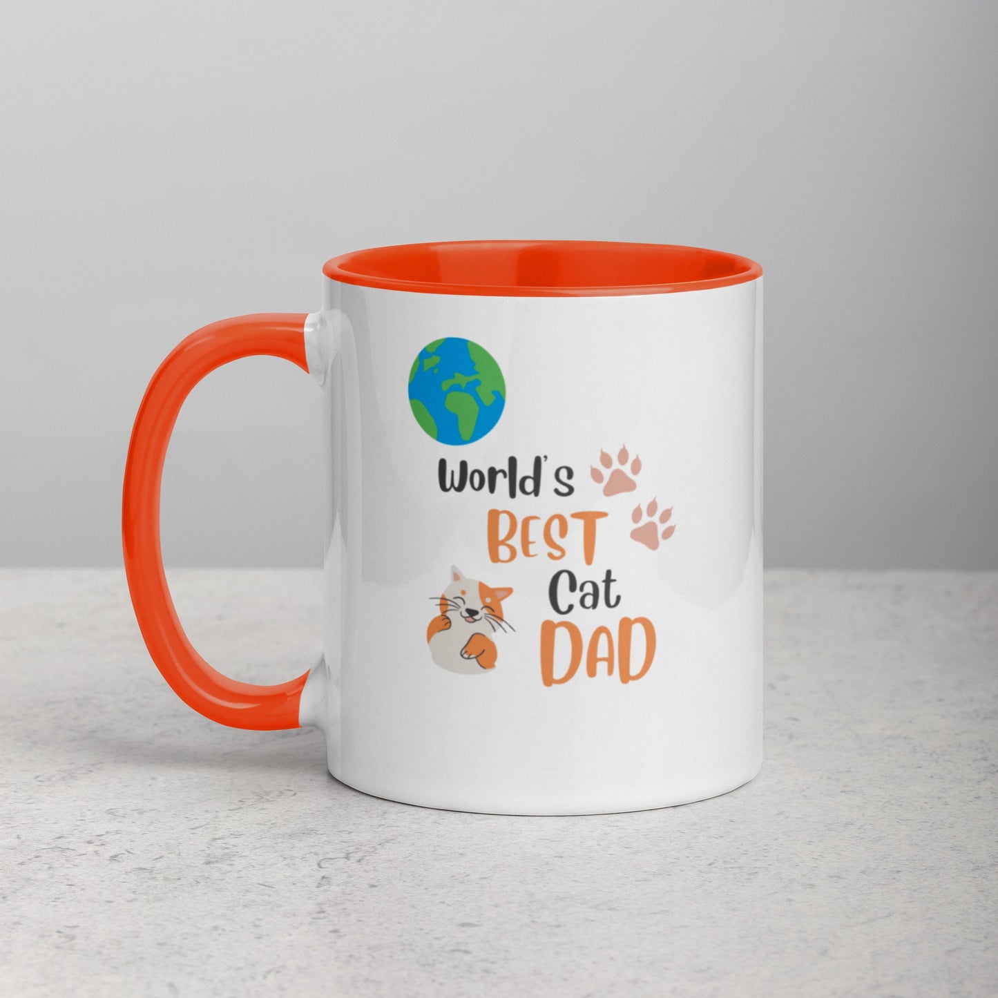 World's Best Cat Dad Mug with Color Inside and on Handle Various Colors, Cat Dad, Father's Day Gift