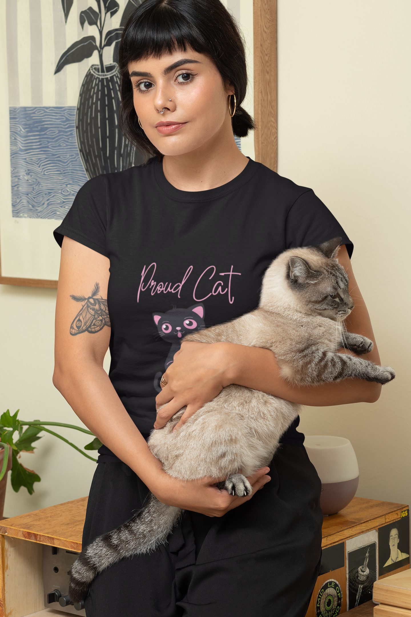 Proud Cat Mom Bella + Canvas T-Shirt, Black and pink cat design, mother's day, gift, cat lady, cat lover, cat mom