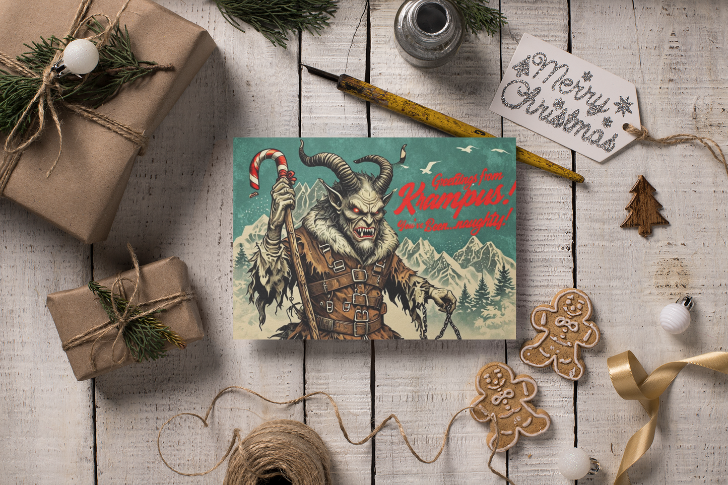 Krampus Holiday Greeting Card - Blank Inside, Perfect for Unique Winter Messages