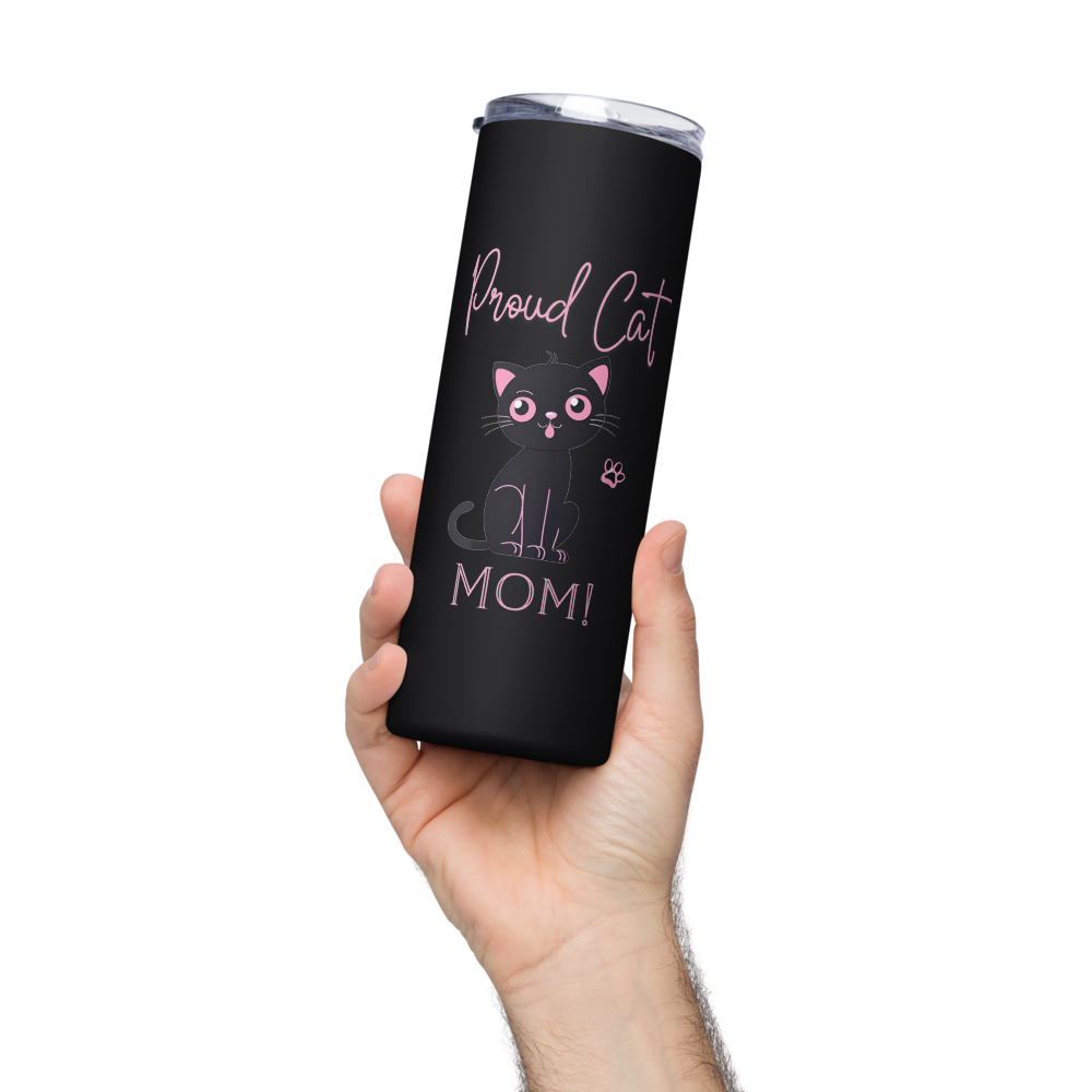 20oz Skinny Tumbler Proud Cat Mom  - Stainless Steel Cup With Lid And Straw