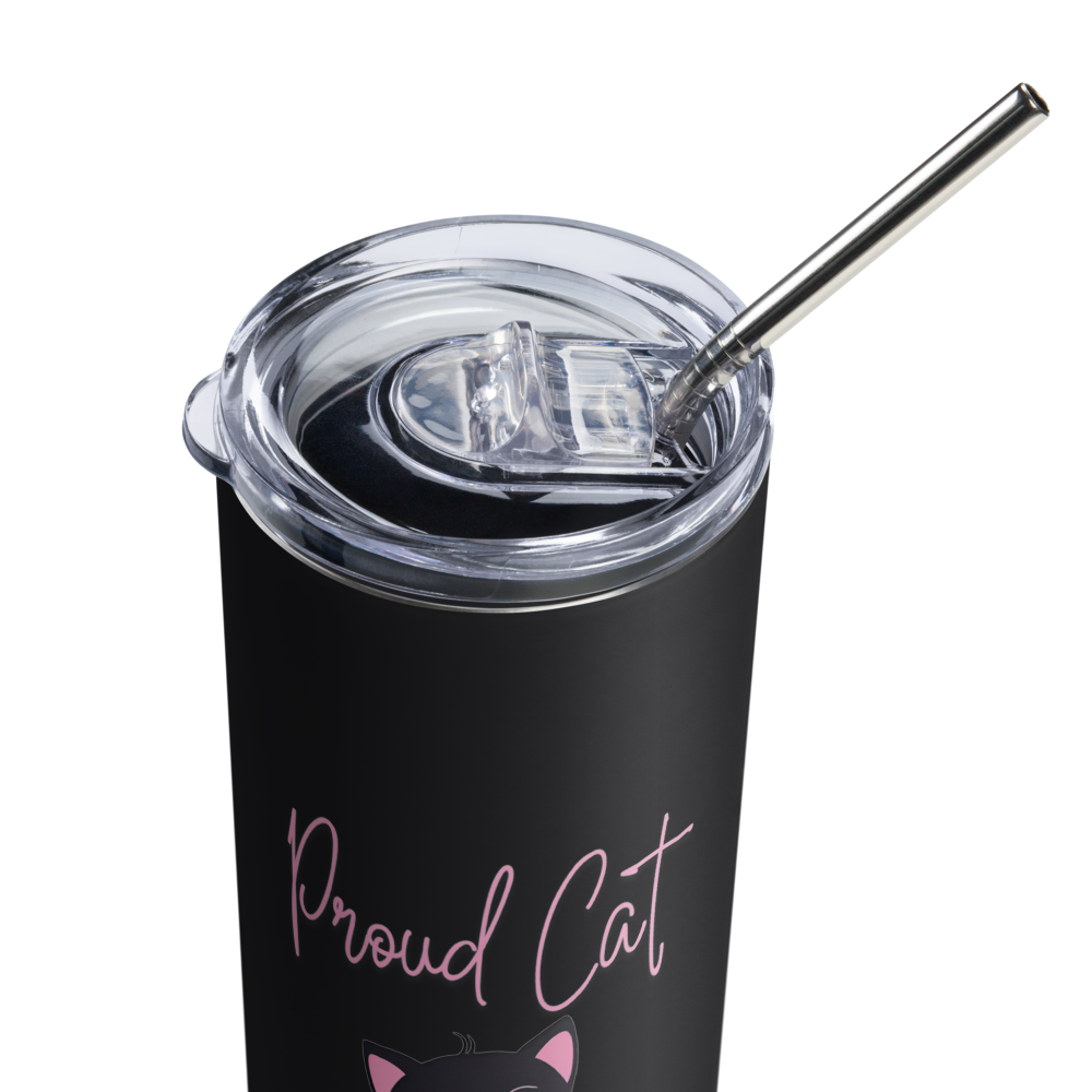 20oz Skinny Tumbler Proud Cat Mom  - Stainless Steel Cup With Lid And Straw