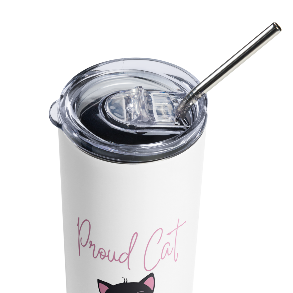 20oz Skinny Tumbler Proud Cat Mom  - Stainless Steel Cup With Lid And Straw