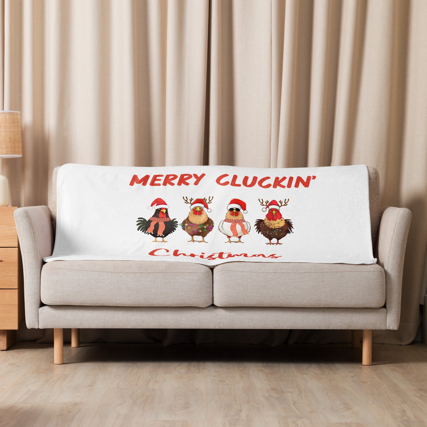 Merry Cluckin' Christmas Sherpa Blanket - Cozy Polyester Fleece Throw for Festive Season & Chicken Decor