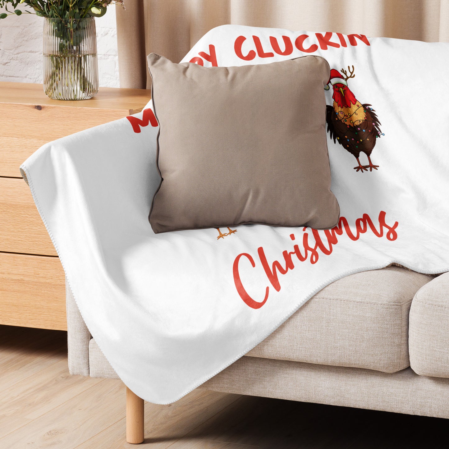 Merry Cluckin' Christmas Sherpa Blanket - Cozy Polyester Fleece Throw for Festive Season & Chicken Decor