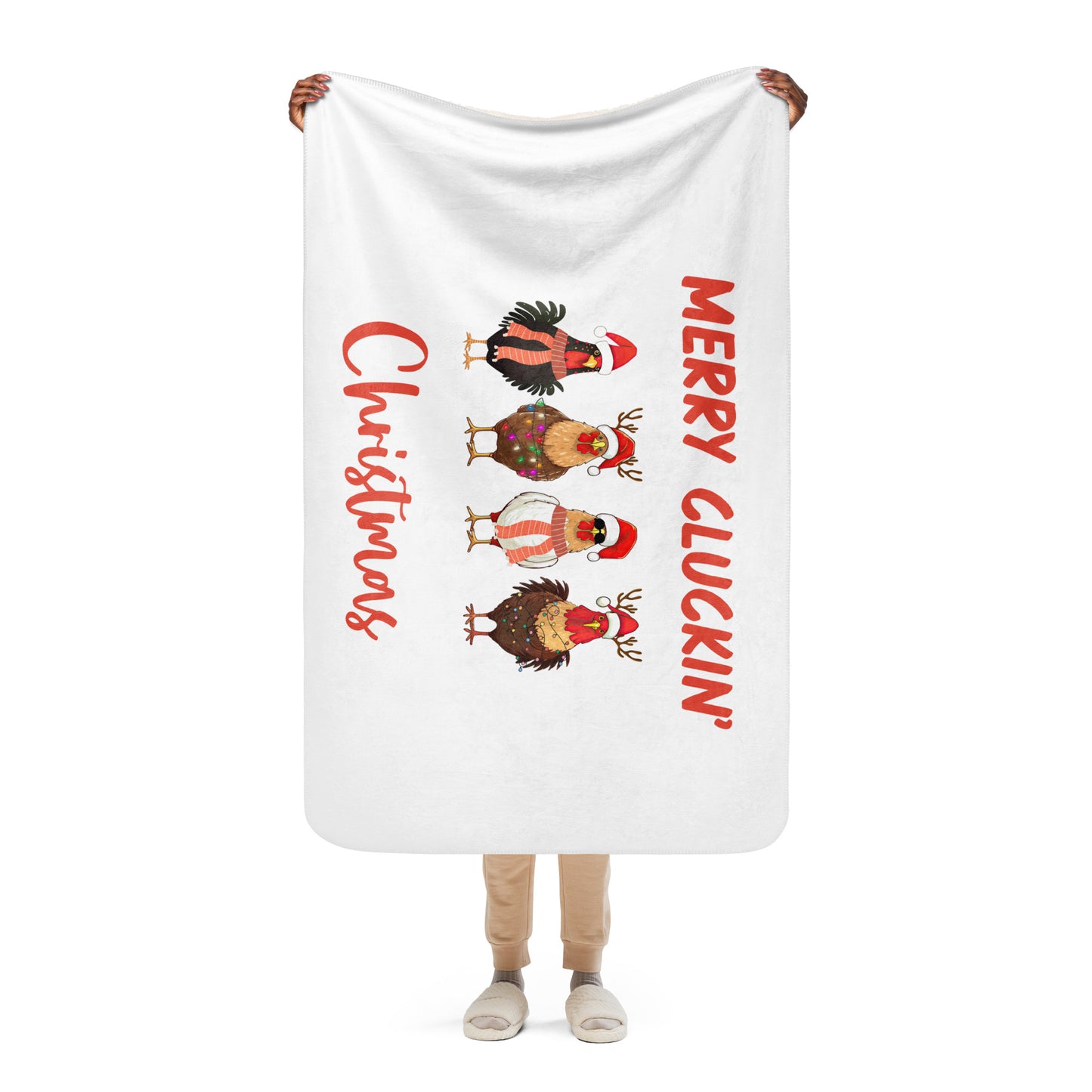 Merry Cluckin' Christmas Sherpa Blanket - Cozy Polyester Fleece Throw for Festive Season & Chicken Decor