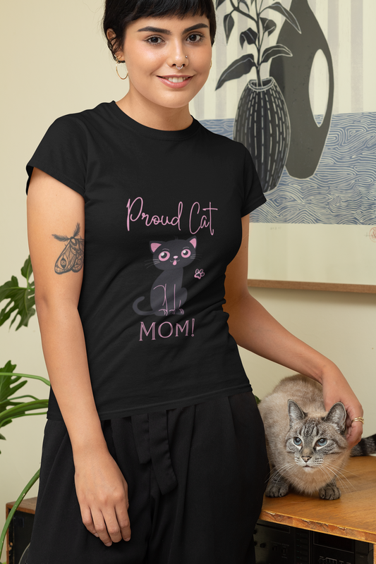 Proud Cat Mom Bella + Canvas T-Shirt, Black and pink cat design, mother's day, gift, cat lady, cat lover, cat mom