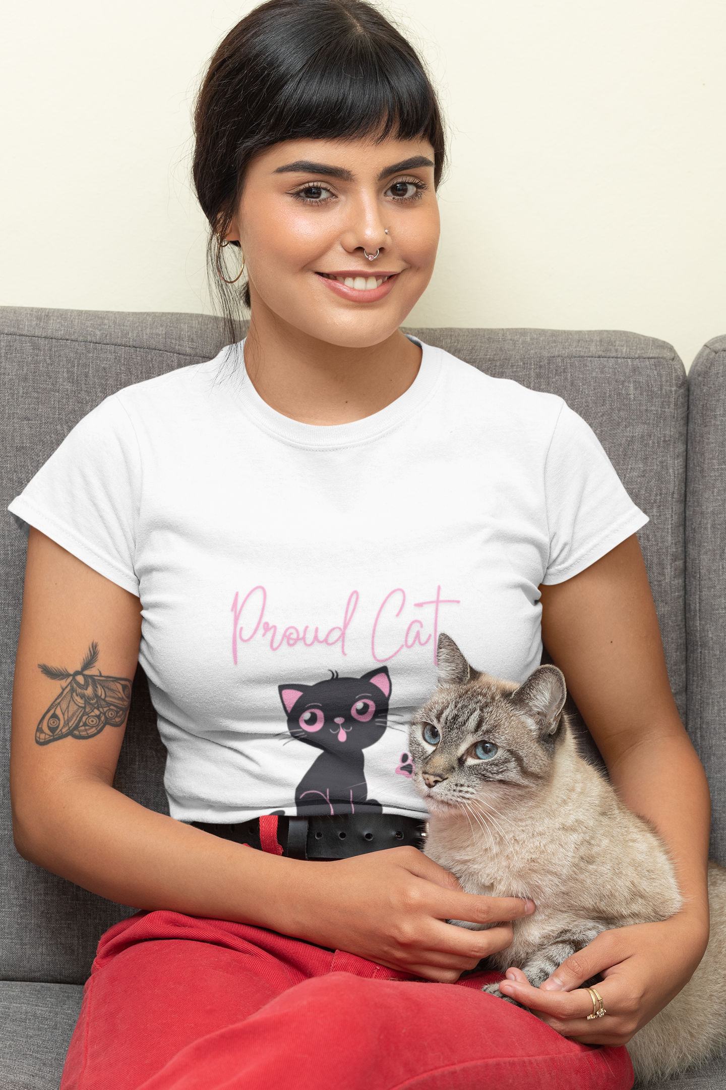 Proud Cat Mom Bella + Canvas T-Shirt, Black and pink cat design, mother's day, gift, cat lady, cat lover, cat mom