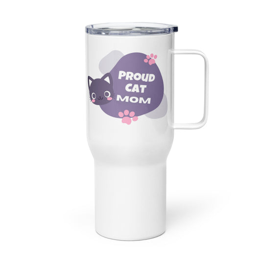 Proud Cat Mom Travel Mug with Handle, cat mom, cat lover, cat lady, gift, mothers day