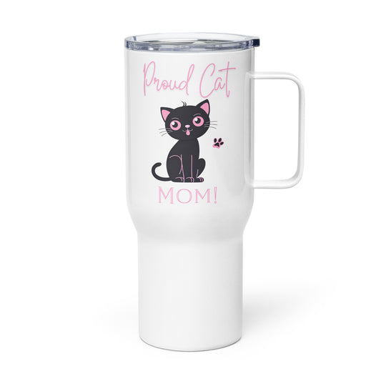 Proud Cat Mom Travel Mug with Handle, cat mom, cat lover, cat lady, gift, mothers day