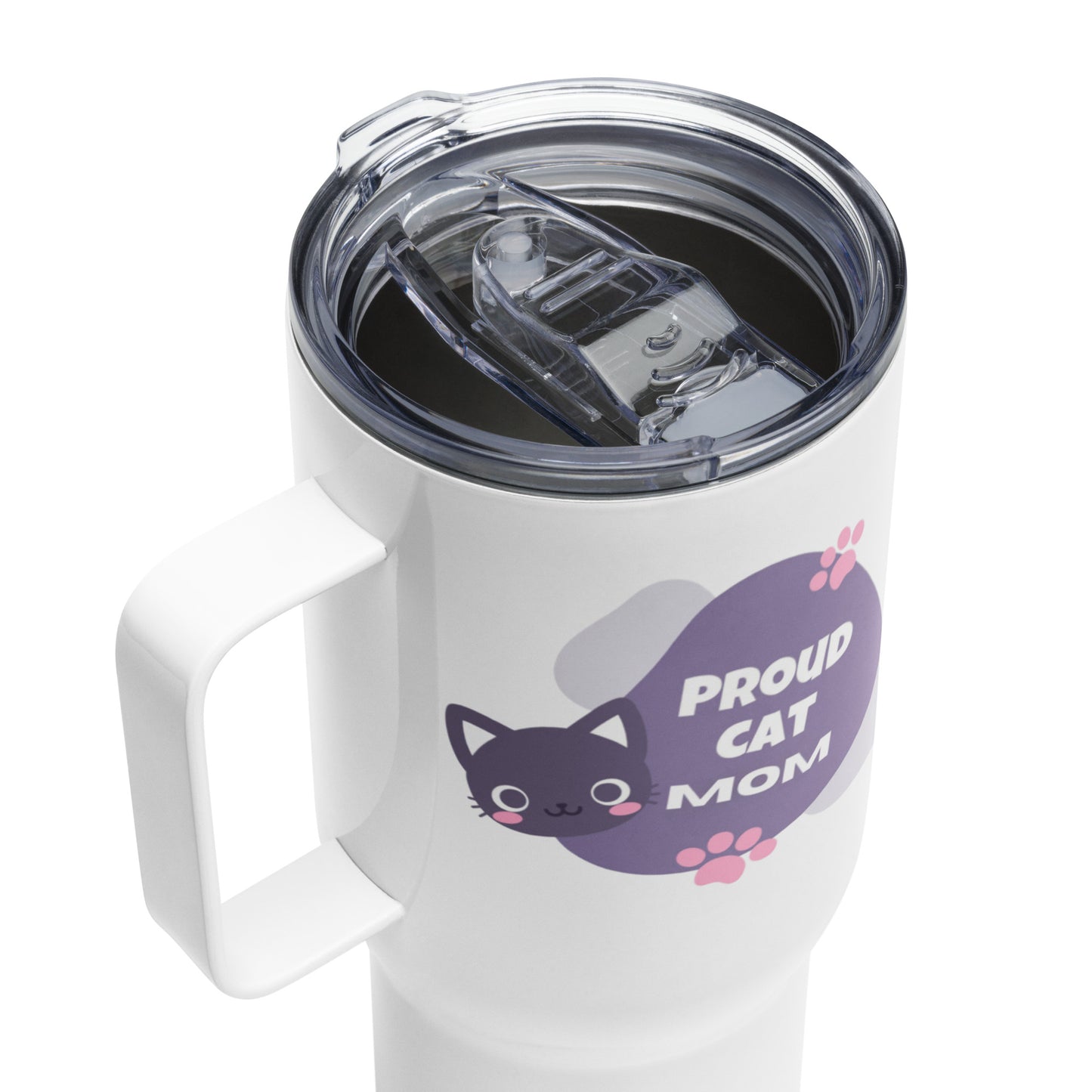 Proud Cat Mom Travel Mug with Handle, cat mom, cat lover, cat lady, gift, mothers day