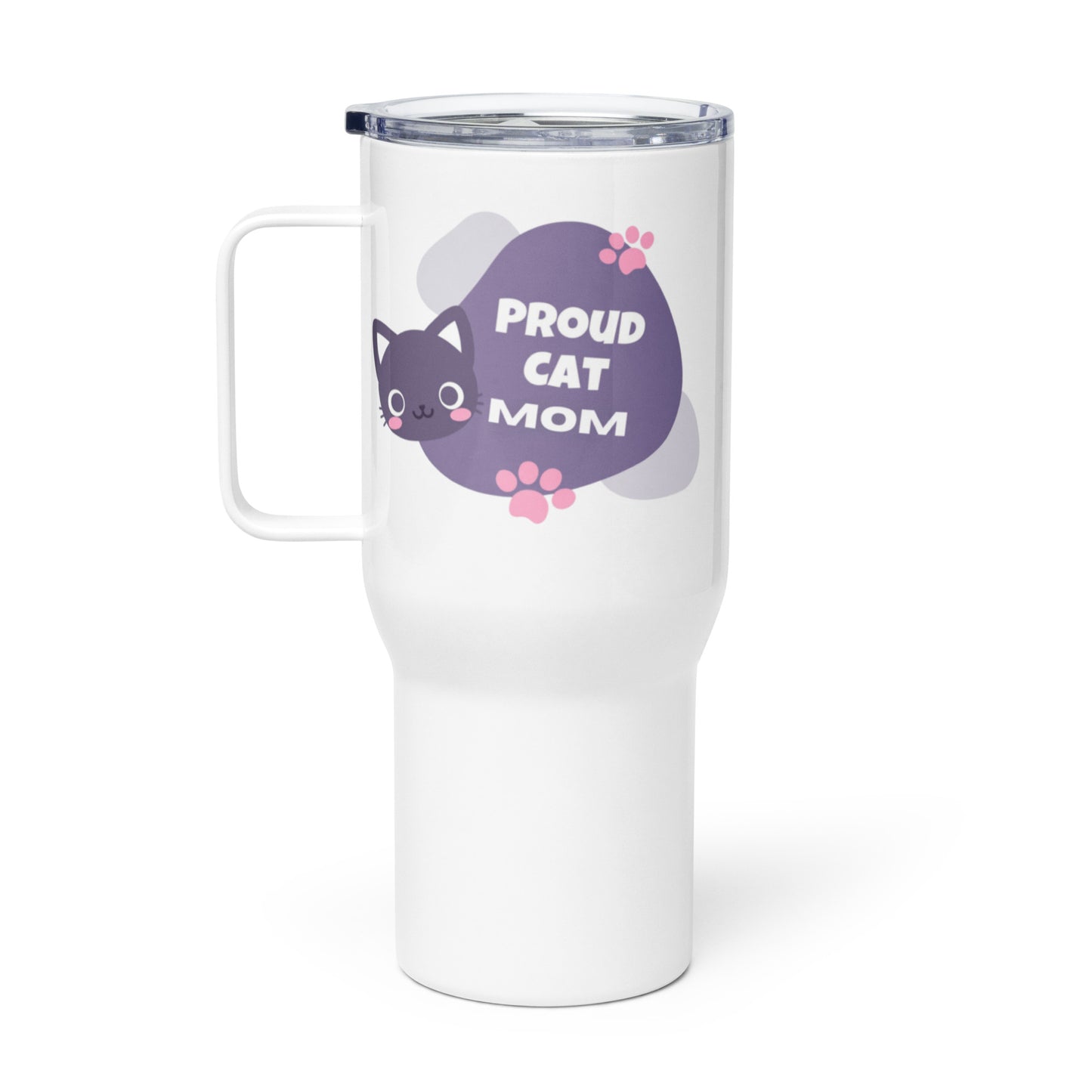 Proud Cat Mom Travel Mug with Handle, cat mom, cat lover, cat lady, gift, mothers day