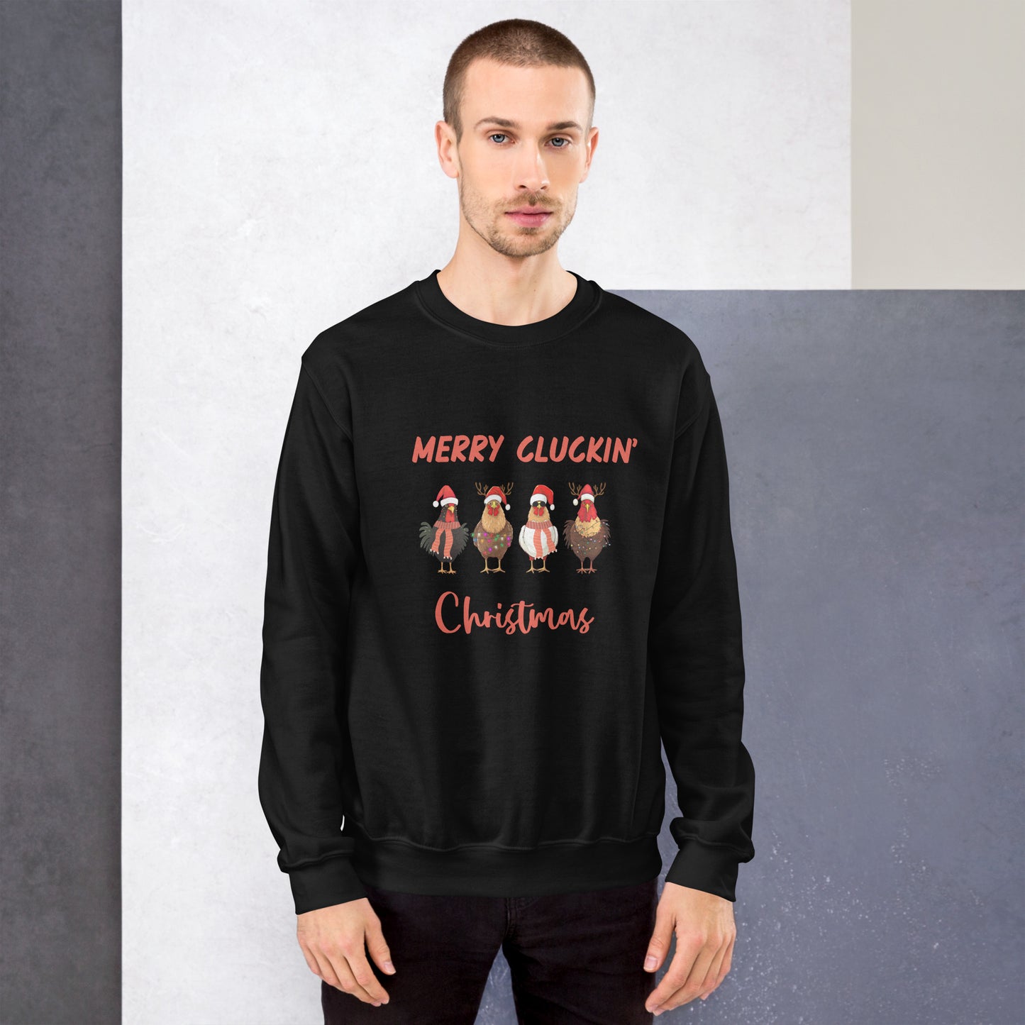 Merry Cluckin' Christmas Unisex Sweatshirt With Athletic Ribbed Knit Collar - Perfect Chicken Lovers' Xmas Apparel