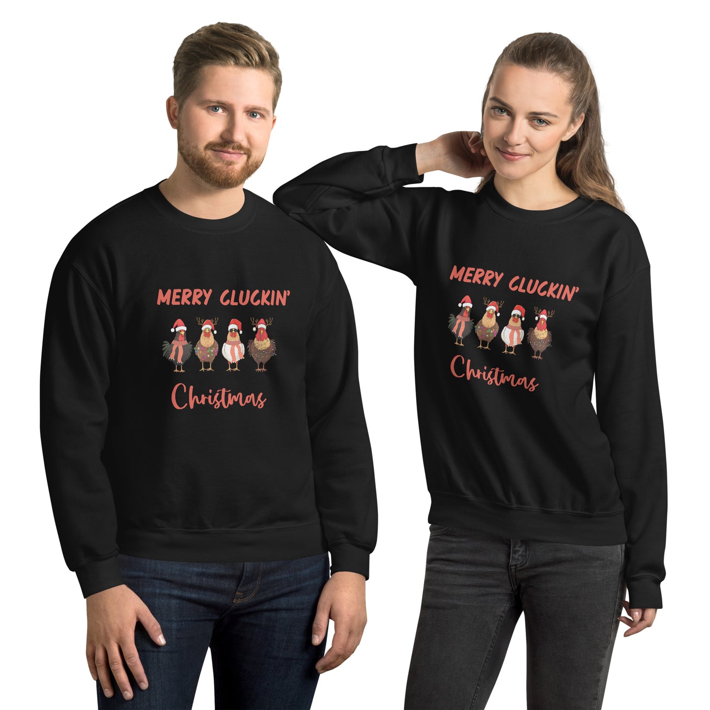 Merry Cluckin' Christmas Unisex Sweatshirt With Athletic Ribbed Knit Collar - Perfect Chicken Lovers' Xmas Apparel