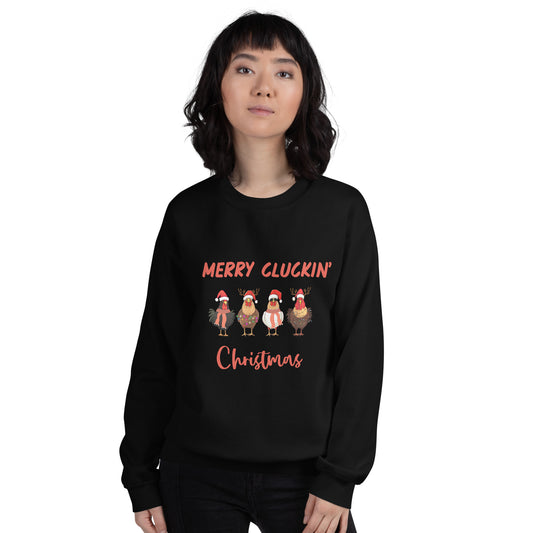 Merry Cluckin' Christmas Unisex Sweatshirt With Athletic Ribbed Knit Collar - Perfect Chicken Lovers' Xmas Apparel