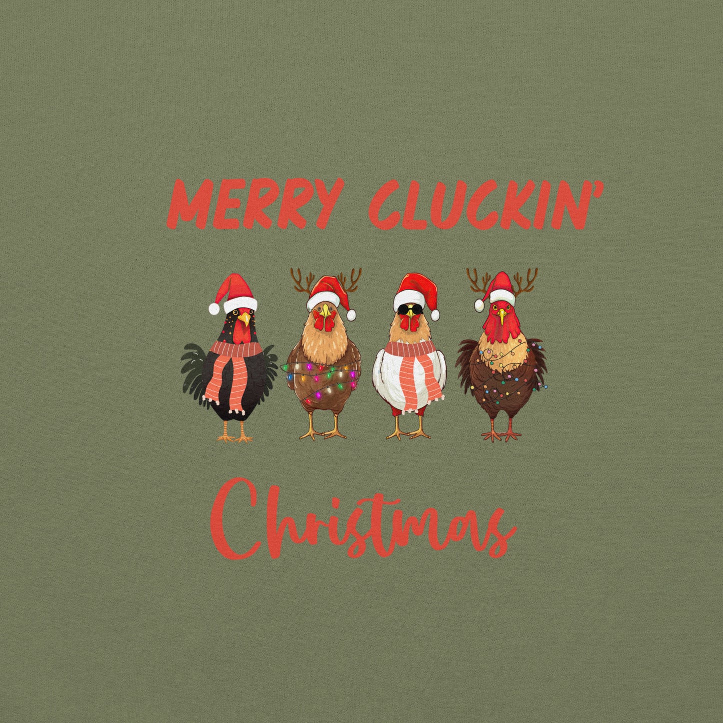 Merry Cluckin' Christmas Unisex Sweatshirt With Athletic Ribbed Knit Collar - Perfect Chicken Lovers' Xmas Apparel