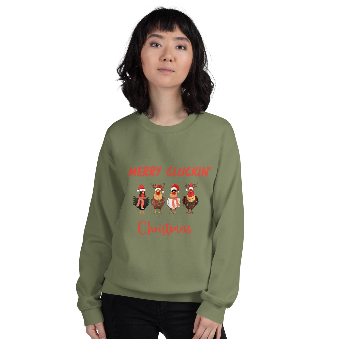 Merry Cluckin' Christmas Unisex Sweatshirt With Athletic Ribbed Knit Collar - Perfect Chicken Lovers' Xmas Apparel